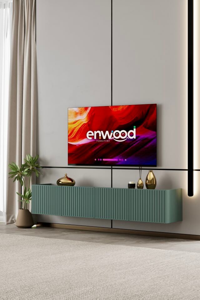 Capella TV Ünitesi 180 cm 4 Kapaklı Duvara Monte MDF ZEYTİN TAŞI