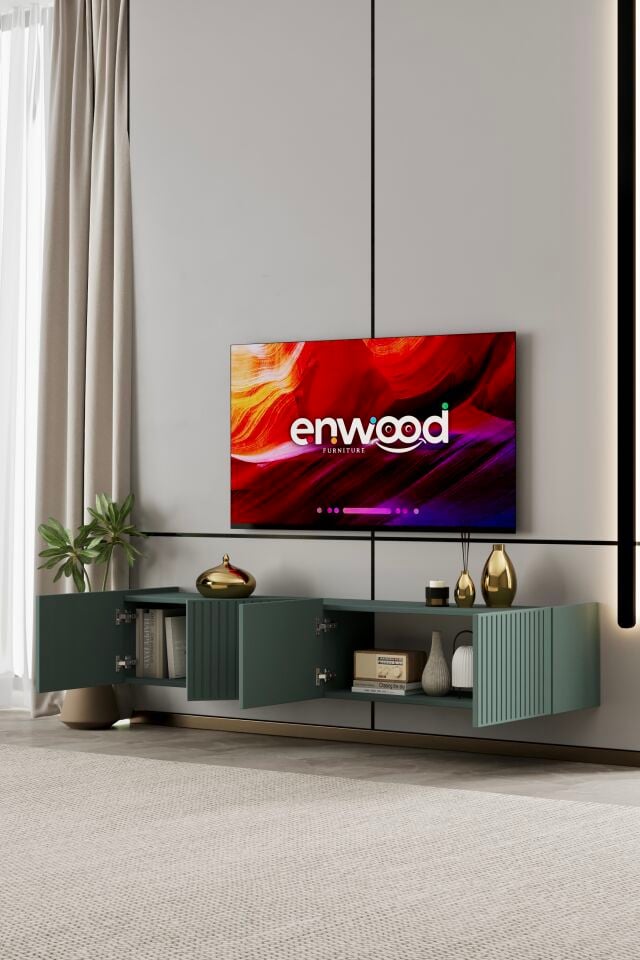 Capella TV Ünitesi 180 cm 4 Kapaklı Duvara Monte MDF ZEYTİN TAŞI