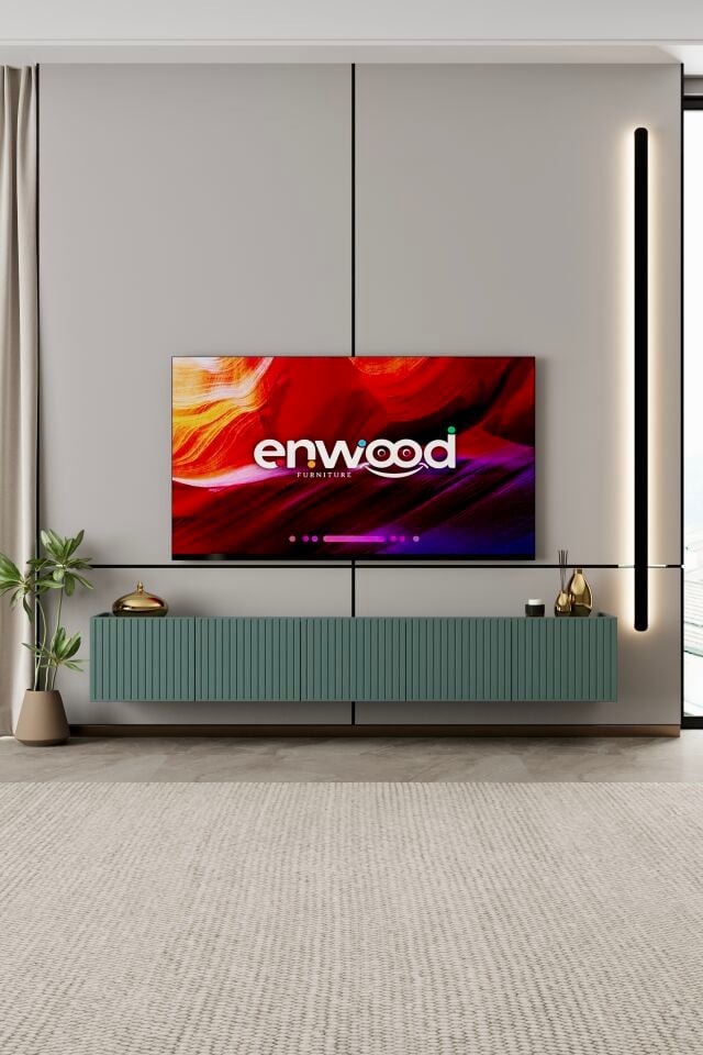 Capella 200 cm Duvara Monte TV Ünitesi | 5 Kapaklı MDF ZEYTİN TAŞI