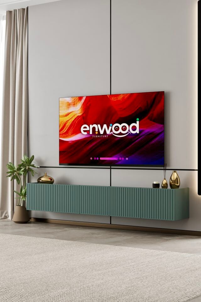 Capella 200 cm Duvara Monte TV Ünitesi | 5 Kapaklı MDF ZEYTİN TAŞI