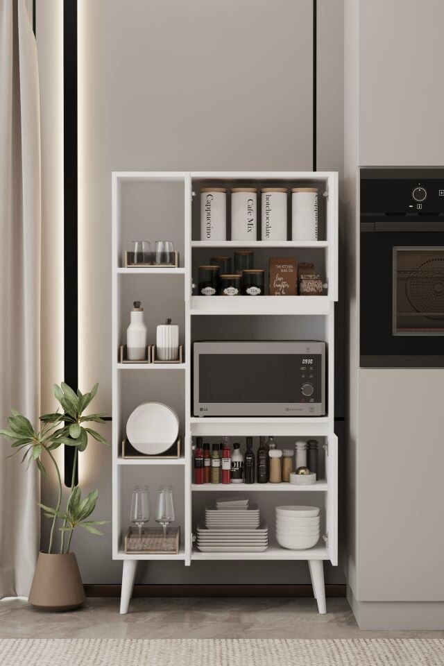LİNEA Fırın Dolabı - MDF - 160 CM - Çok Amaçlı Dolap BEYAZ