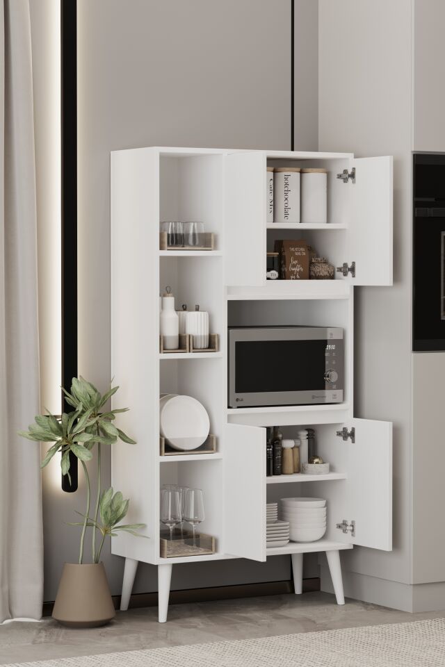 LİNEA Fırın Dolabı - MDF - 160 CM - Çok Amaçlı Dolap BEYAZ