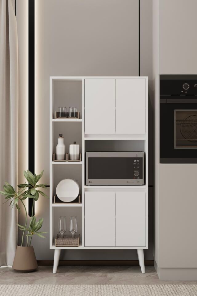 LİNEA Fırın Dolabı - MDF - 160 CM - Çok Amaçlı Dolap BEYAZ