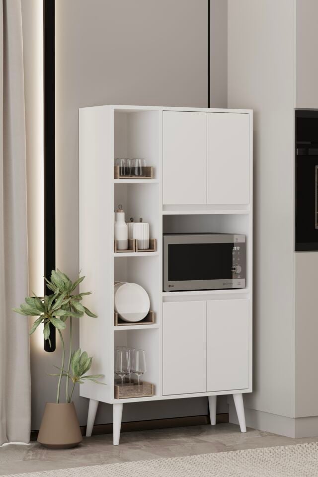 LİNEA Fırın Dolabı - MDF - 160 CM - Çok Amaçlı Dolap BEYAZ