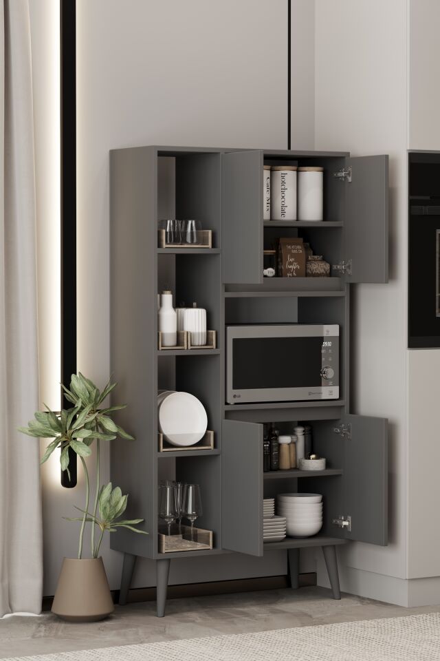 LİNEA Fırın Dolabı - MDF - 160 CM - Çok Amaçlı Dolap GRİ