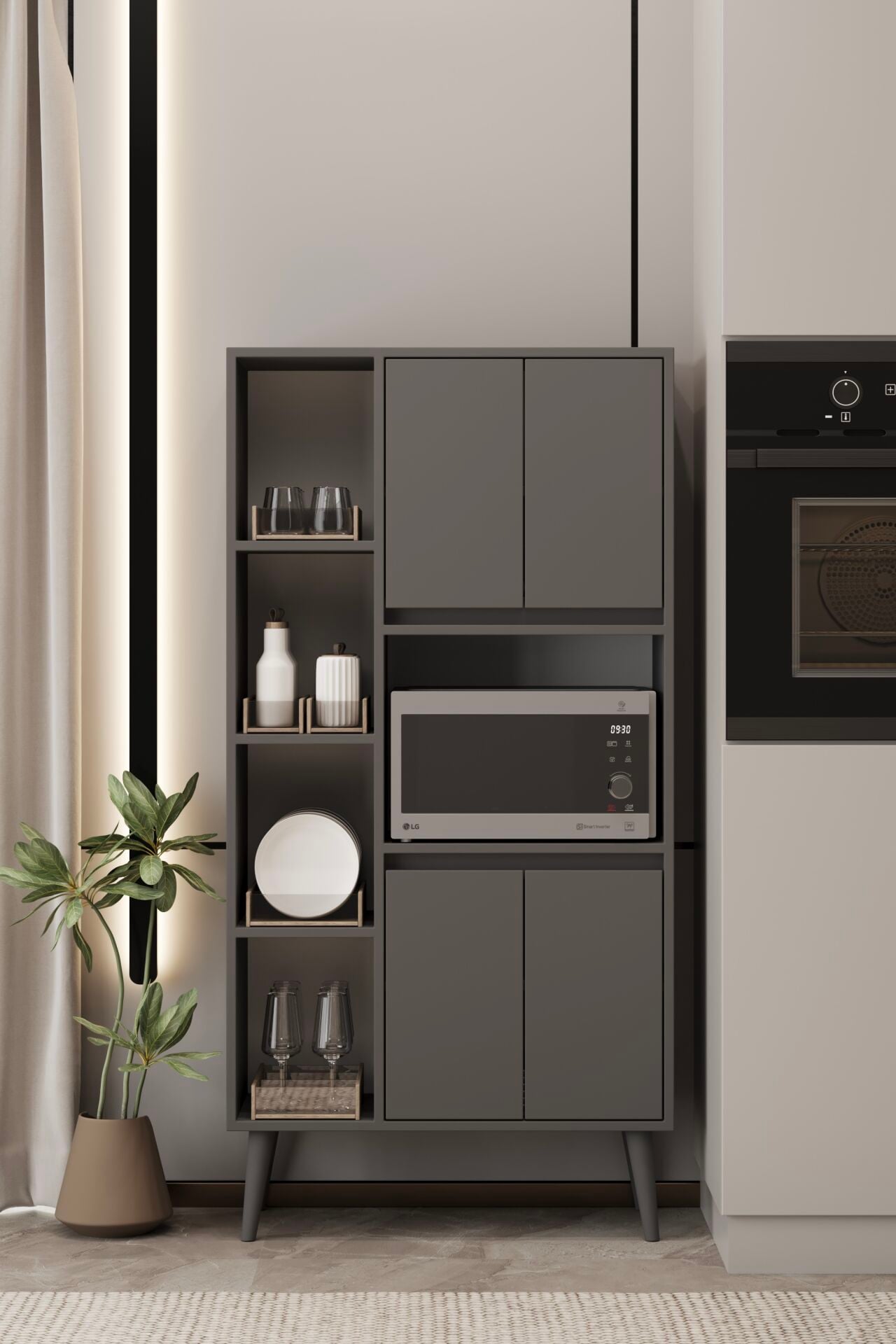LİNEA Fırın Dolabı - MDF - 160 CM - Çok Amaçlı Dolap GRİ