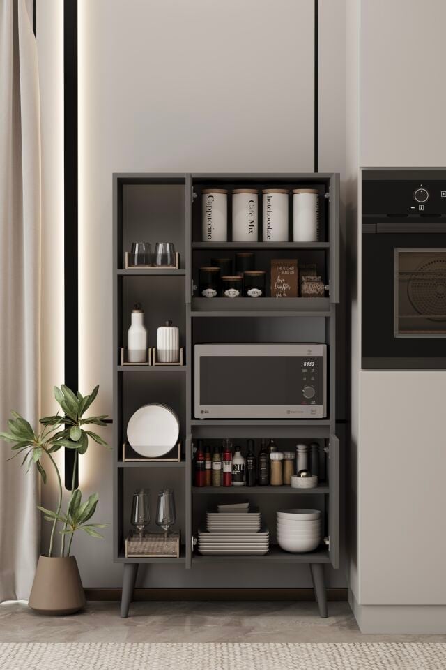 LİNEA Fırın Dolabı - MDF - 160 CM - Çok Amaçlı Dolap GRİ