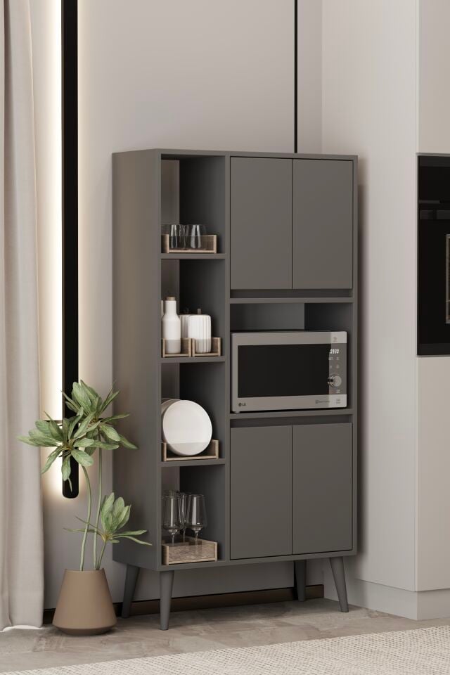 LİNEA Fırın Dolabı - MDF - 160 CM - Çok Amaçlı Dolap GRİ