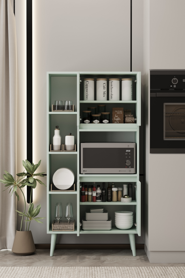 LİNEA Fırın Dolabı - MDF - 160 CM - Çok Amaçlı Dolap MİNT YEŞİLİ
