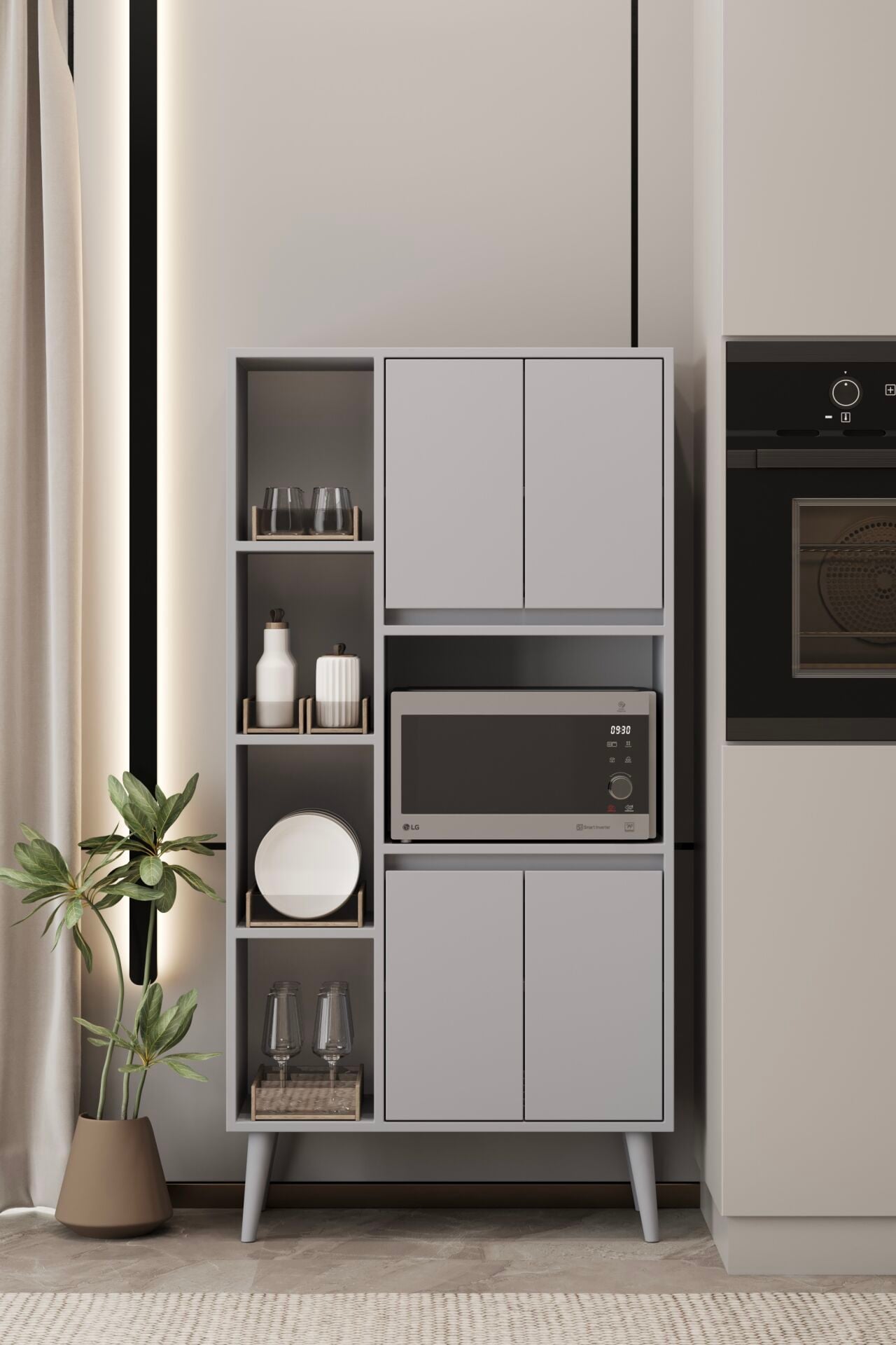 LİNEA Fırın Dolabı - MDF - 160 CM - Çok Amaçlı Dolap SİS GRİ