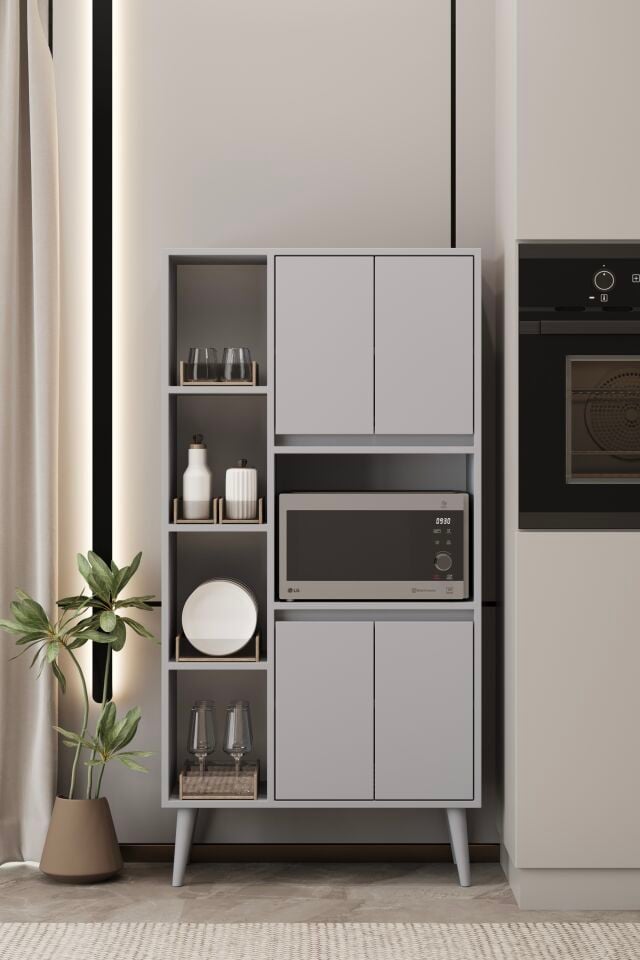 LİNEA Fırın Dolabı - MDF - 160 CM - Çok Amaçlı Dolap SİS GRİ