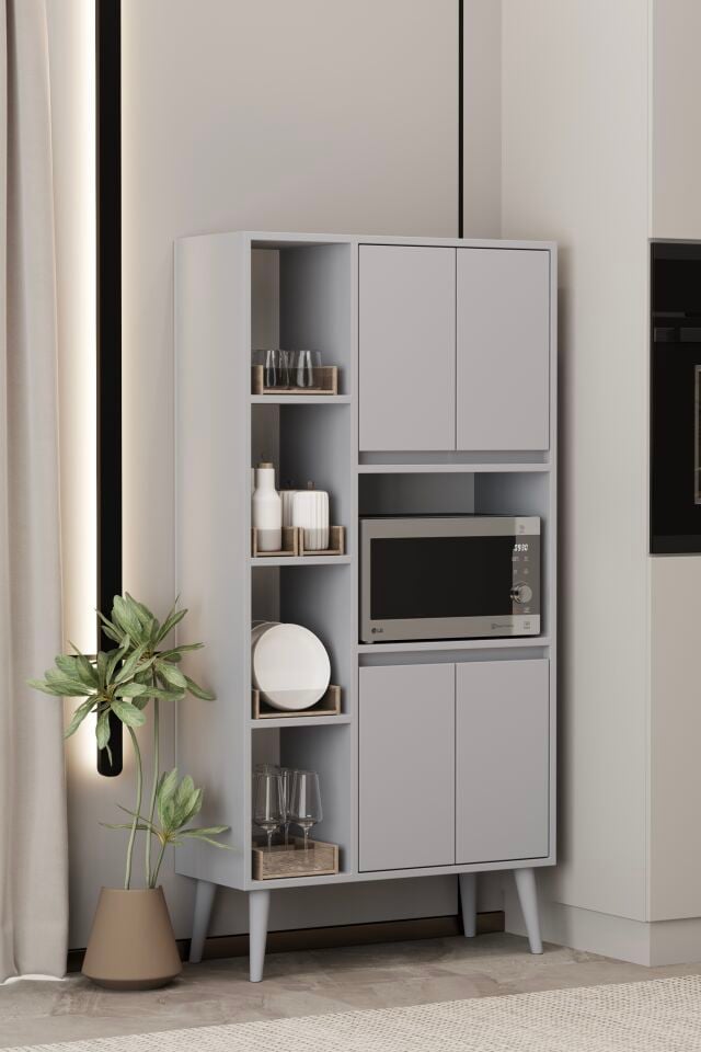 LİNEA Fırın Dolabı - MDF - 160 CM - Çok Amaçlı Dolap SİS GRİ