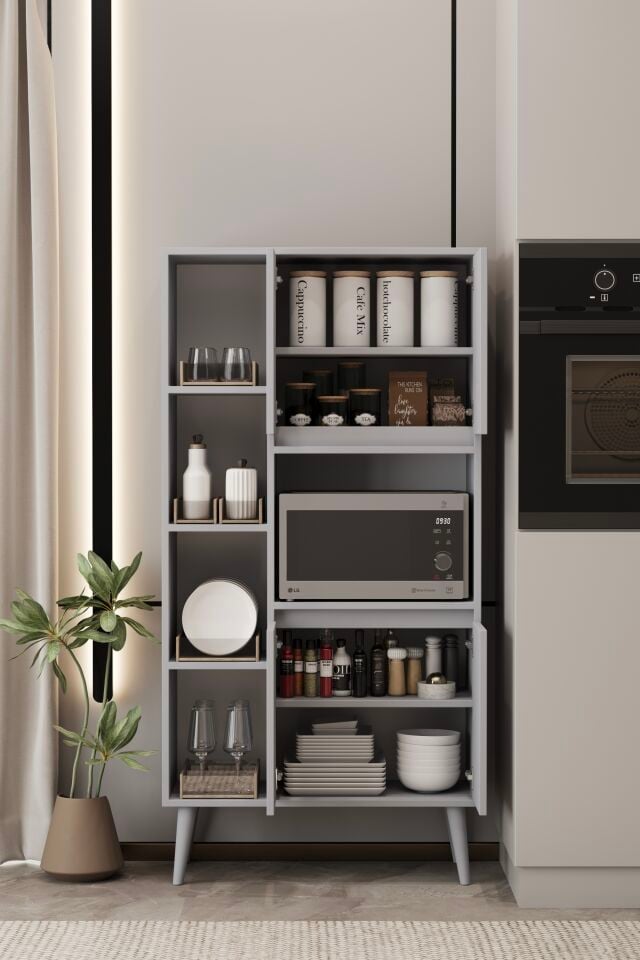 LİNEA Fırın Dolabı - MDF - 160 CM - Çok Amaçlı Dolap SİS GRİ