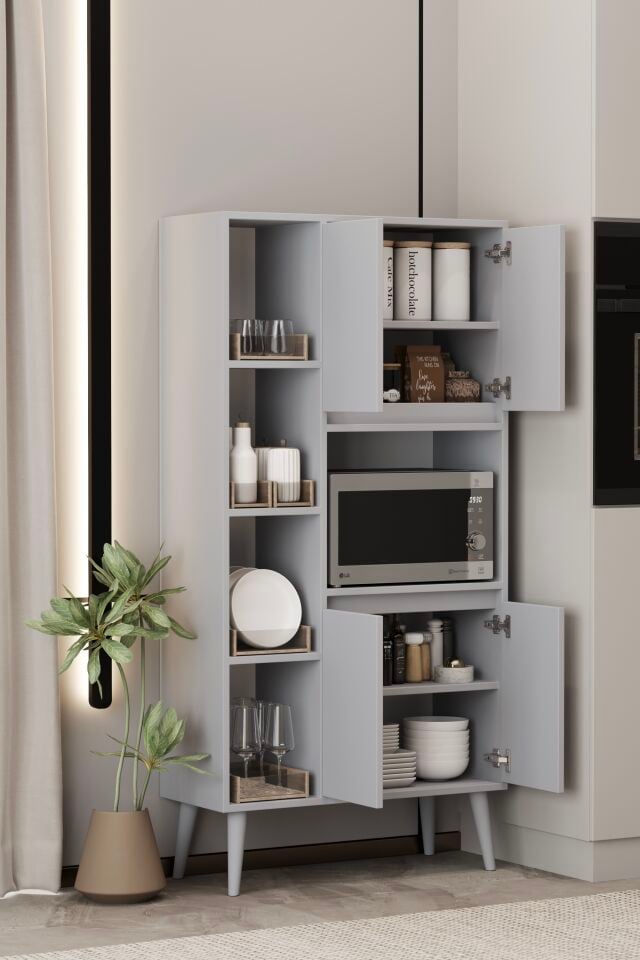 LİNEA Fırın Dolabı - MDF - 160 CM - Çok Amaçlı Dolap SİS GRİ