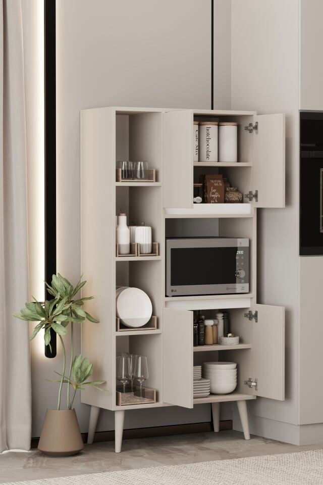 LİNEA Fırın Dolabı - MDF - 160 CM - Çok Amaçlı Dolap BEJ