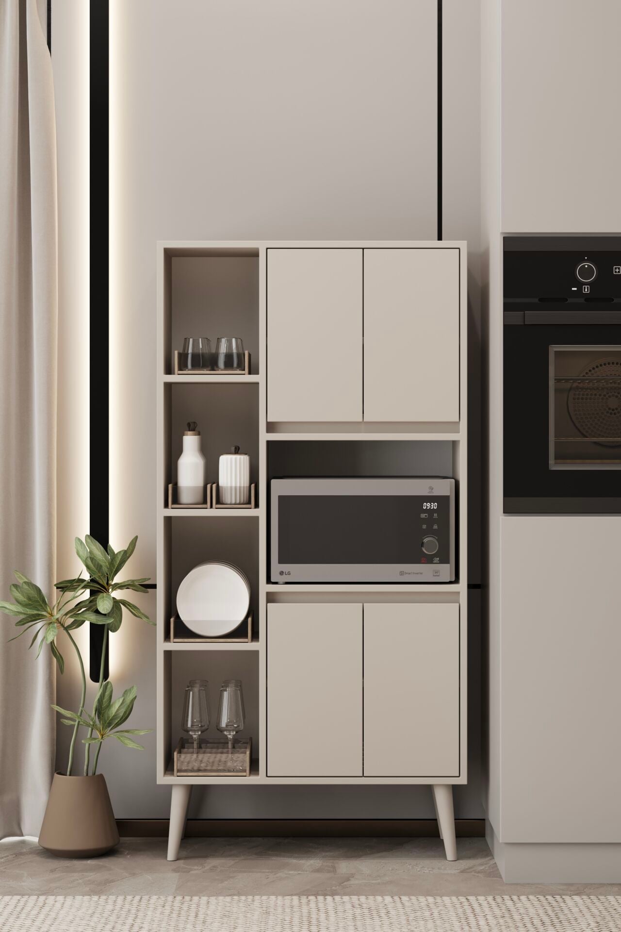 LİNEA Fırın Dolabı - MDF - 160 CM - Çok Amaçlı Dolap BEJ
