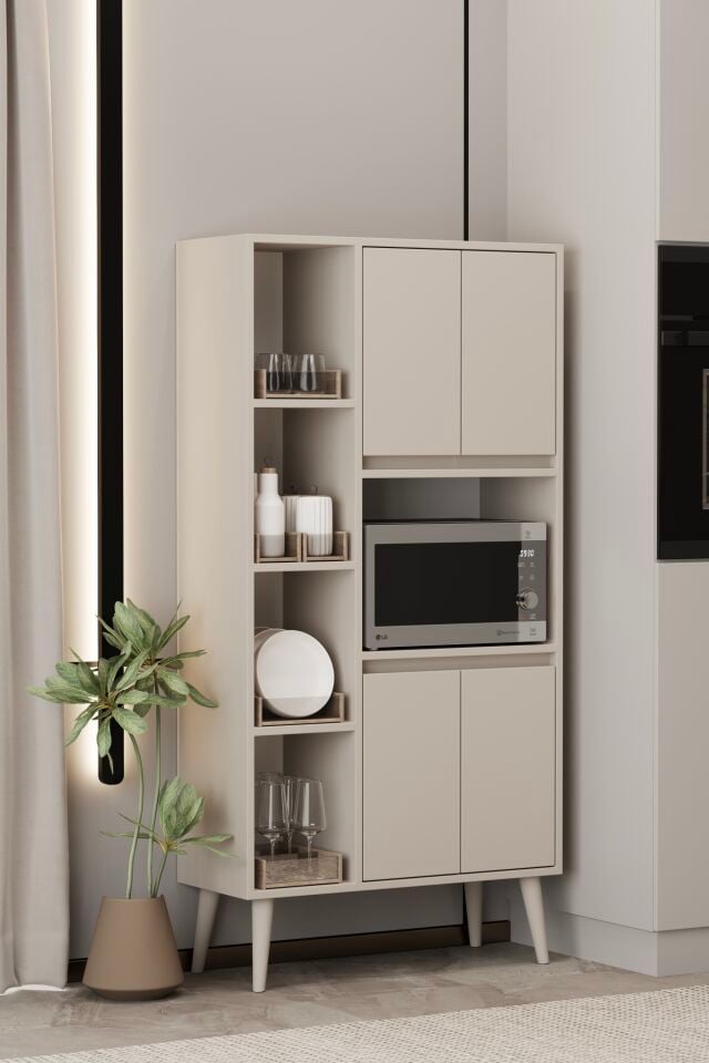 LİNEA Fırın Dolabı - MDF - 160 CM - Çok Amaçlı Dolap BEJ