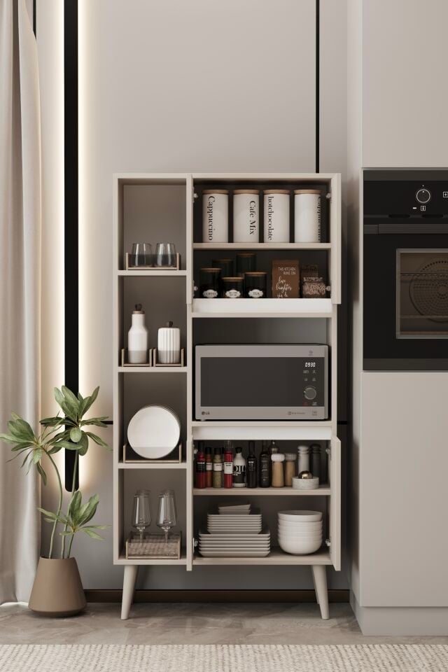 LİNEA Fırın Dolabı - MDF - 160 CM - Çok Amaçlı Dolap BEJ