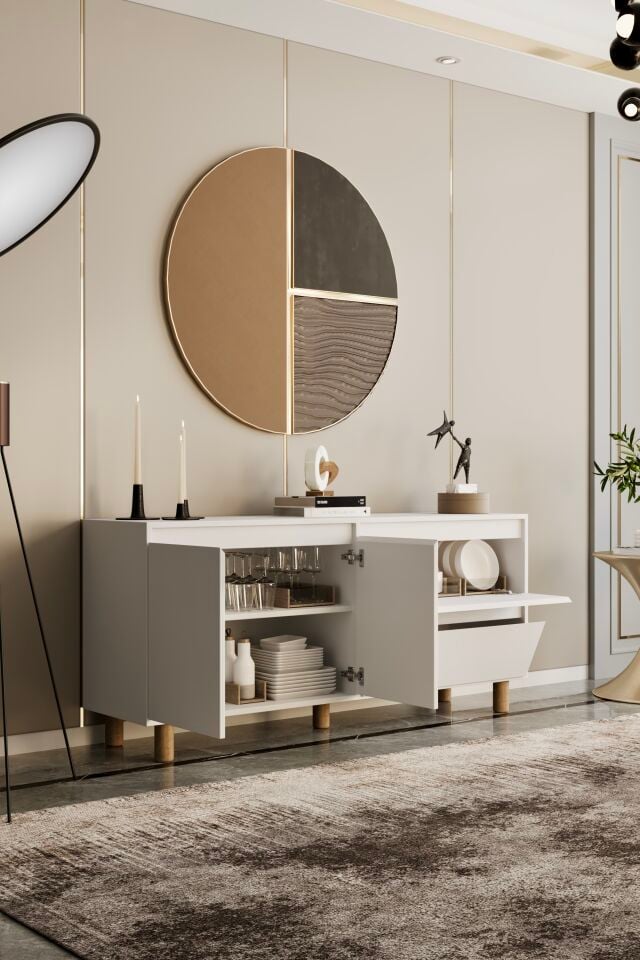 MİLA Ahşap Ayaklı Konsol - MDF - 140 CM BEYAZ
