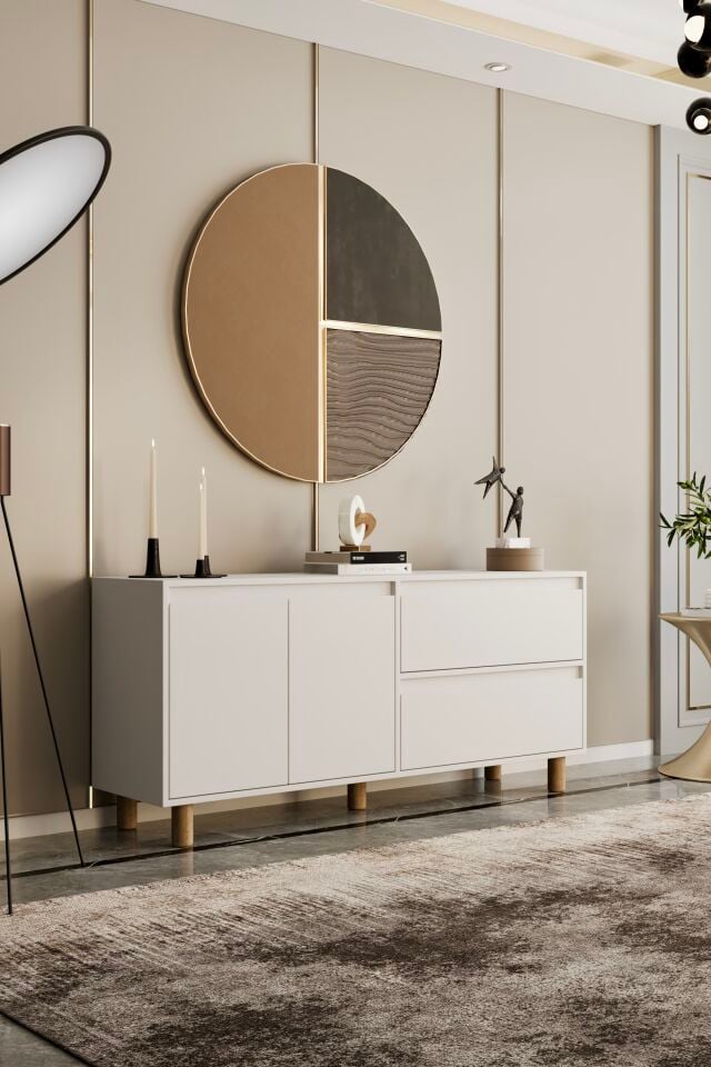 MİLA Ahşap Ayaklı Konsol - MDF - 140 CM BEYAZ
