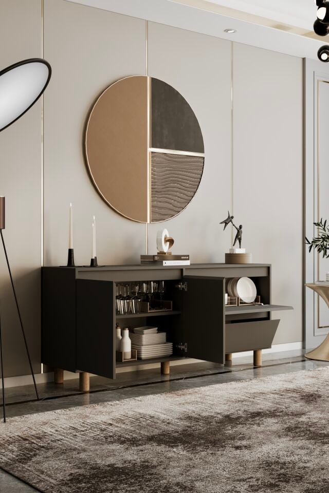 MİLA Ahşap Ayaklı Konsol - MDF - 140 CM GRİ