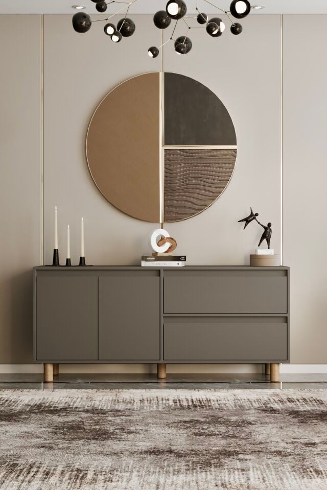 MİLA Ahşap Ayaklı Konsol - MDF - 140 CM GRİ