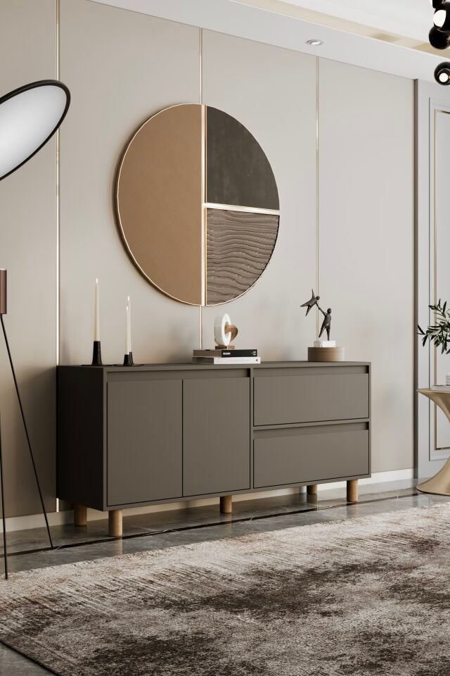 MİLA Ahşap Ayaklı Konsol - MDF - 140 CM GRİ