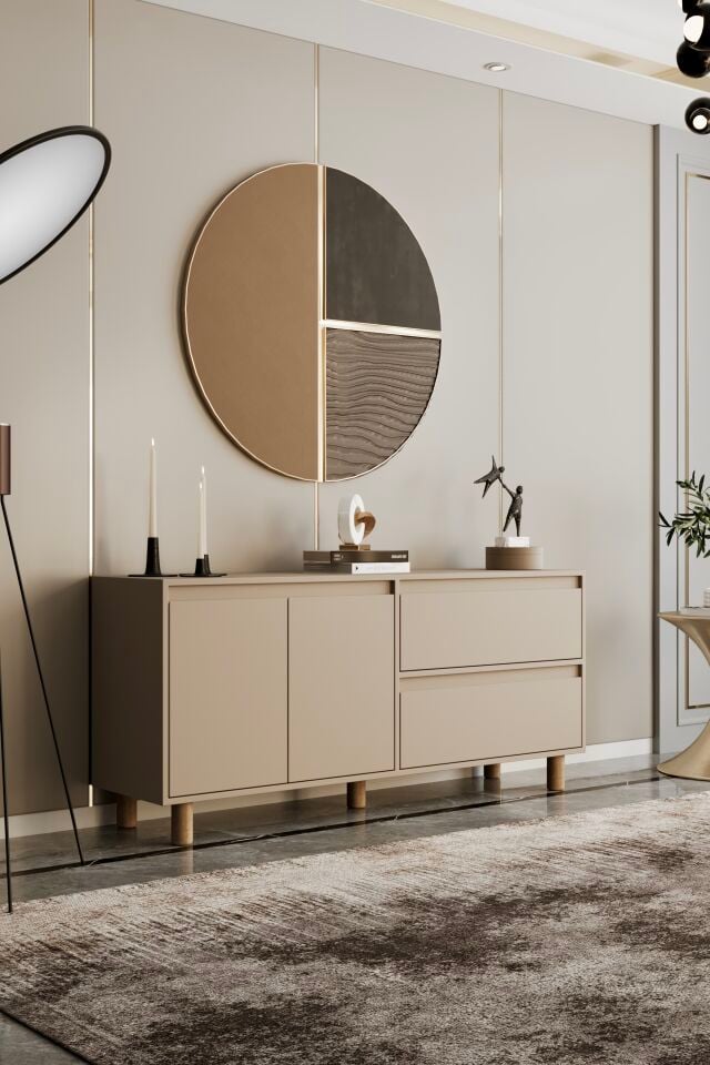 MİLA Ahşap Ayaklı Konsol - MDF - 140 CM KUM TAŞI