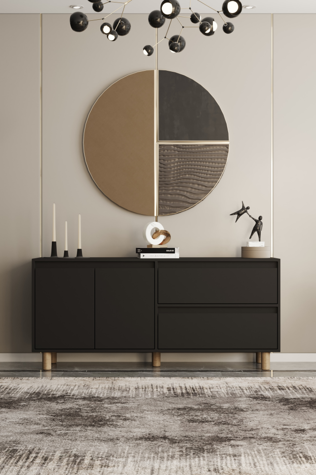 MİLA Ahşap Ayaklı Konsol - MDF - 140 CM SİYAH