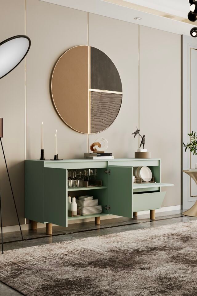MİLA Ahşap Ayaklı Konsol - MDF - 140 CM MİNT YEŞİLİ