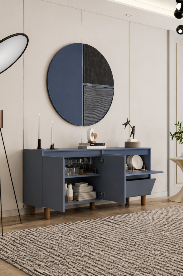 MİLA Ahşap Ayaklı Konsol - MDF - 140 CM DUMAN MAVİ