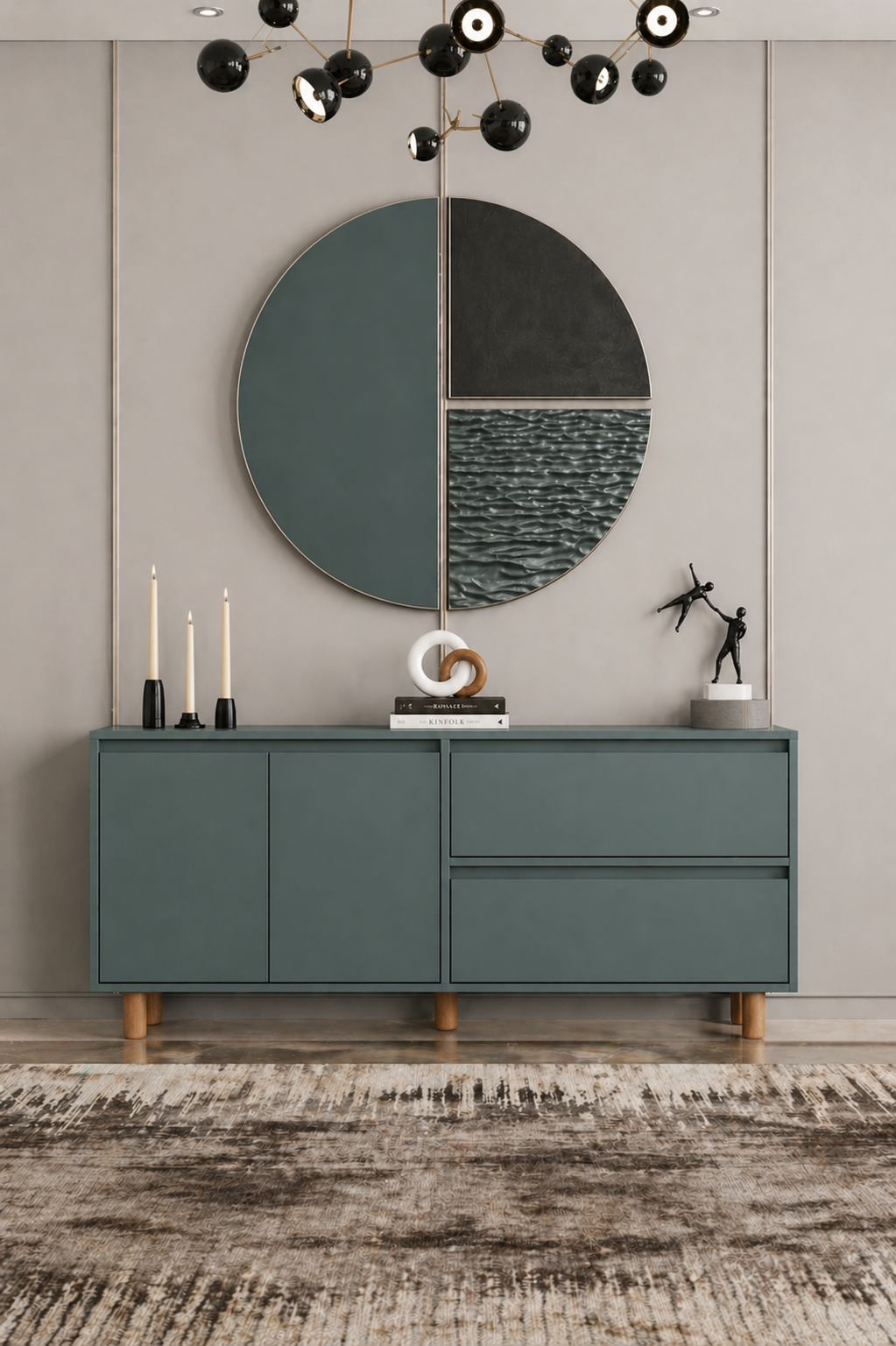 MİLA Ahşap Ayaklı Konsol - MDF - 140 CM ZEYTİN TAŞI