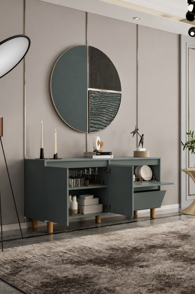 MİLA Ahşap Ayaklı Konsol - MDF - 140 CM ZEYTİN TAŞI