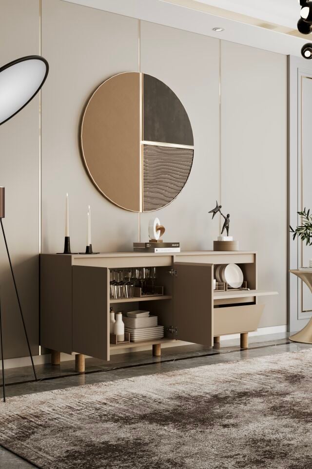 MİLA Ahşap Ayaklı Konsol - MDF - 160 CM KUM TAŞI