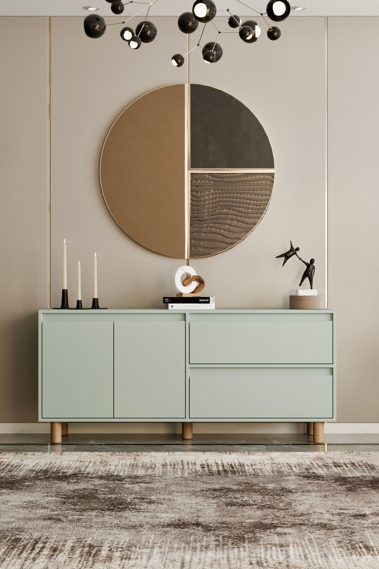 MİLA Ahşap Ayaklı Konsol - MDF - 160 CM MİNT YEŞİLİ
