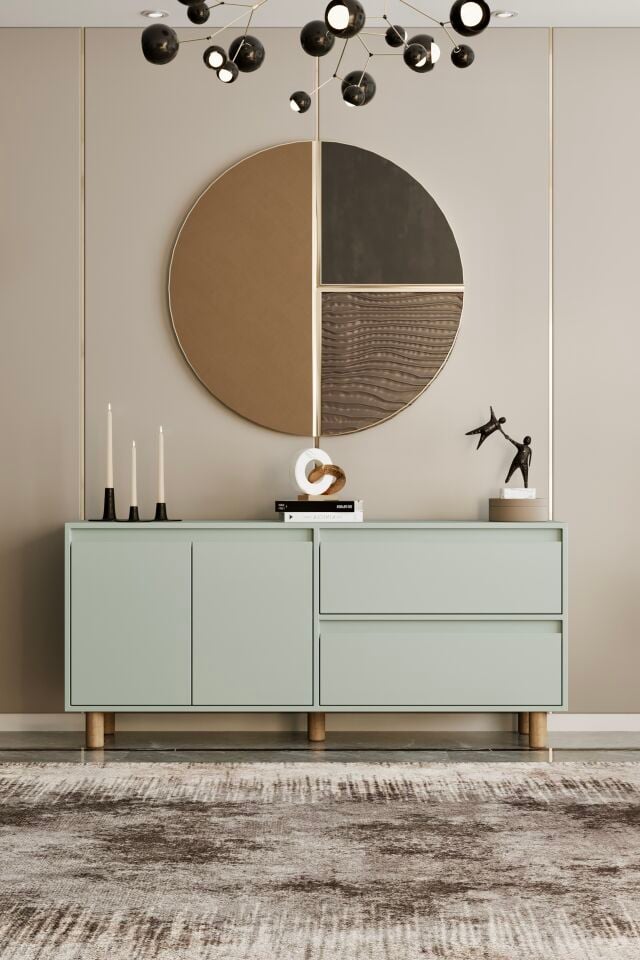 MİLA Ahşap Ayaklı Konsol - MDF - 160 CM MİNT YEŞİLİ