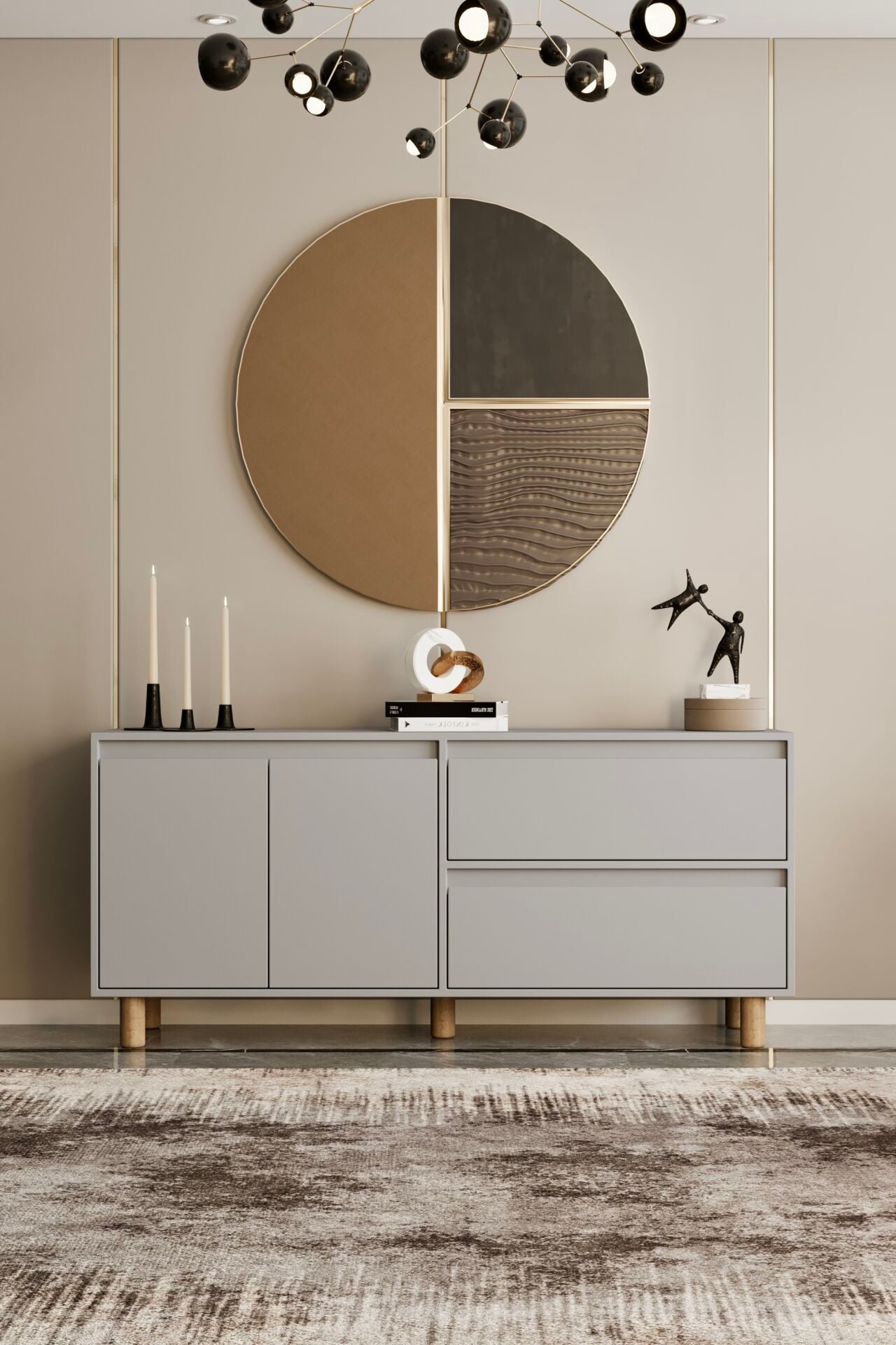 MİLA Ahşap Ayaklı Konsol - MDF - 160 CM SİS GRİ