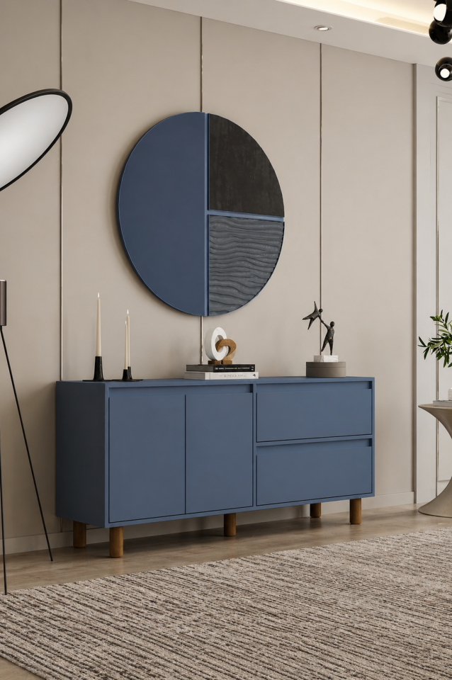 MİLA Ahşap Ayaklı Konsol - MDF - 160 CM DUMAN MAVİ