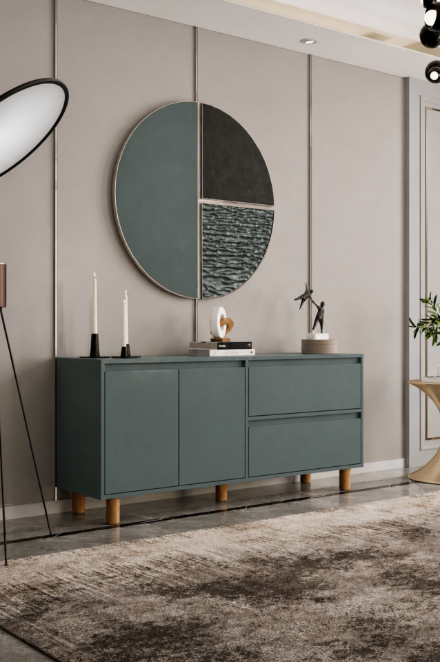 MİLA Ahşap Ayaklı Konsol - MDF - 160 CM ZEYTİN TAŞI