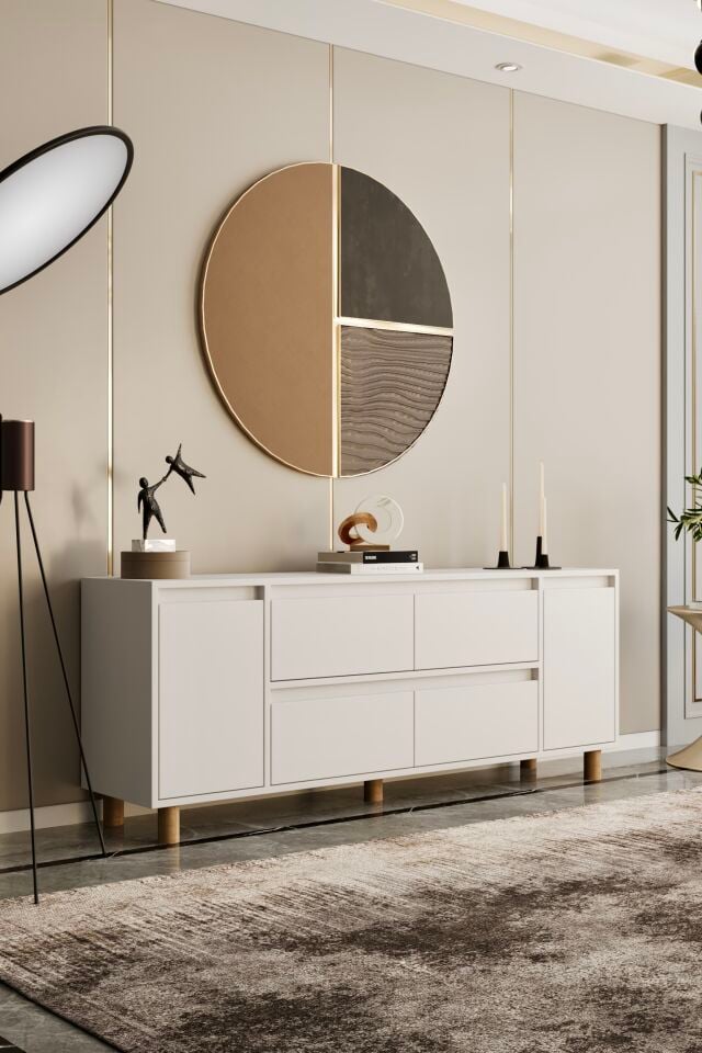 MİLA Ahşap Ayaklı Konsol - MDF - 180 CM BEYAZ