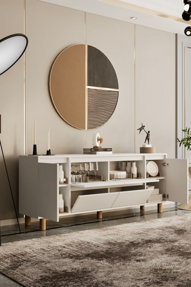 MİLA Ahşap Ayaklı Konsol - MDF - 180 CM BEYAZ