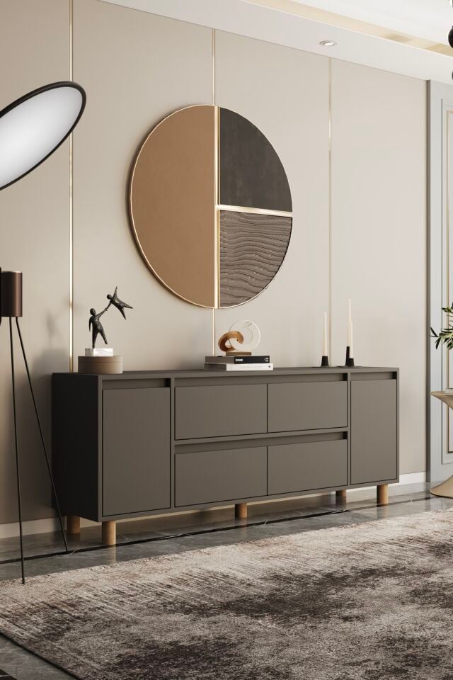 MİLA Ahşap Ayaklı Konsol - MDF - 180 CM GRİ