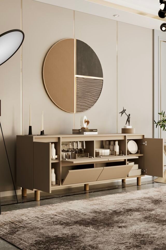 MİLA Ahşap Ayaklı Konsol - MDF - 180 CM KUM TAŞI