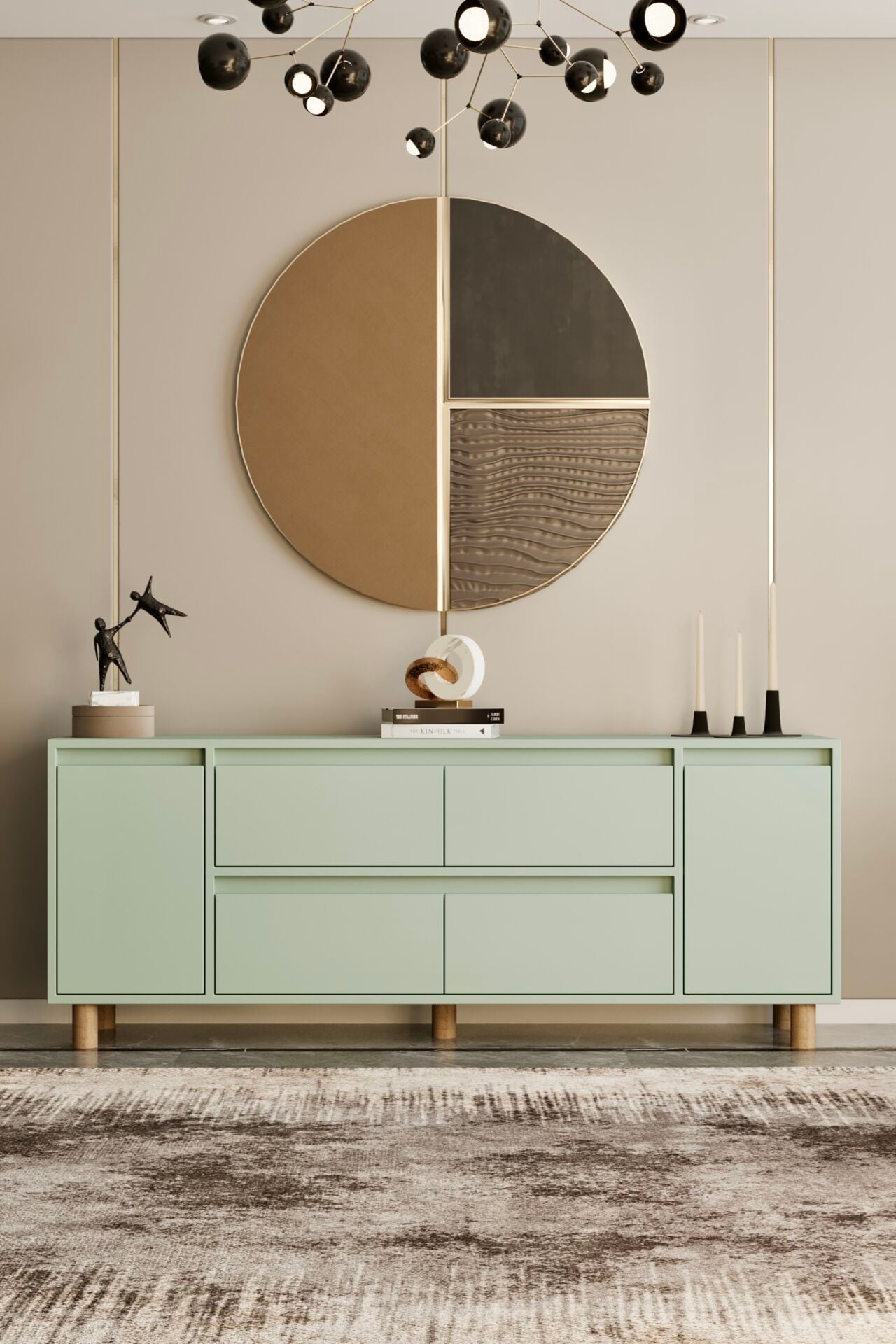 MİLA Ahşap Ayaklı Konsol - MDF - 180 CM MİNT YEŞİLİ