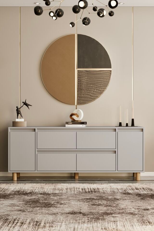 MİLA Ahşap Ayaklı Konsol - MDF - 180 CM SİS GRİ