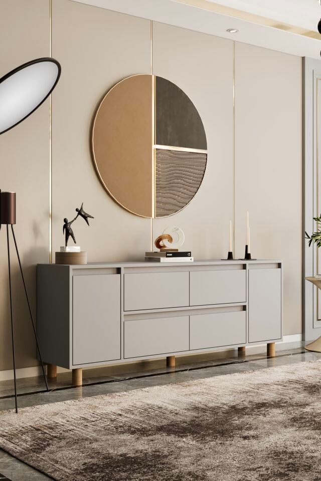 MİLA Ahşap Ayaklı Konsol - MDF - 180 CM SİS GRİ