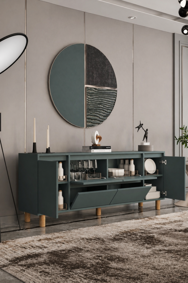 MİLA Ahşap Ayaklı Konsol - MDF - 180 CM ZEYTİN TAŞI