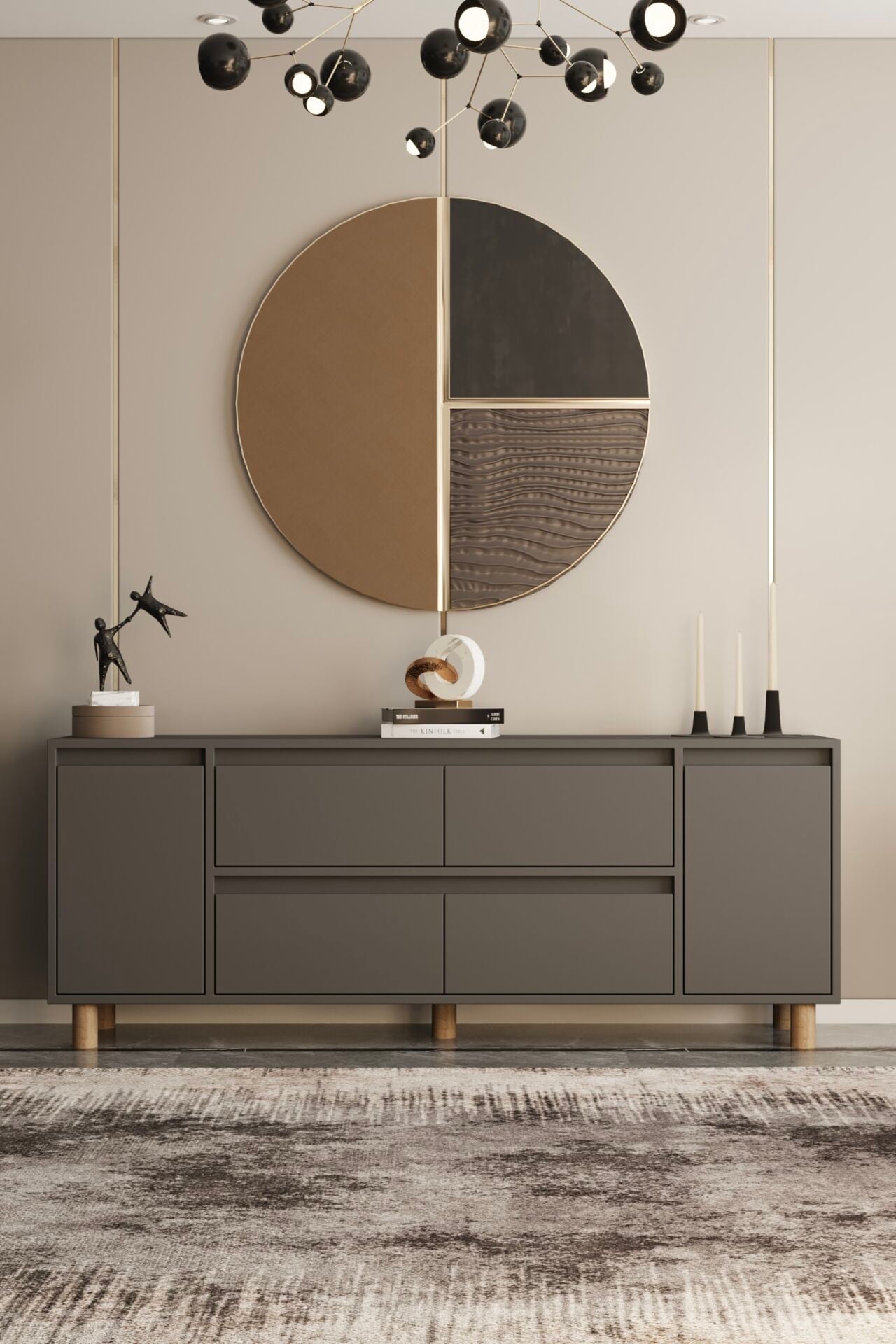 MİLA Ahşap Ayaklı Konsol - MDF - 200 CM GRİ