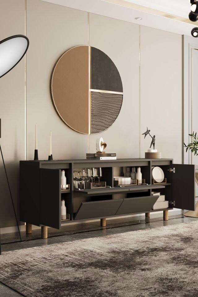 MİLA Ahşap Ayaklı Konsol - MDF - 200 CM GRİ