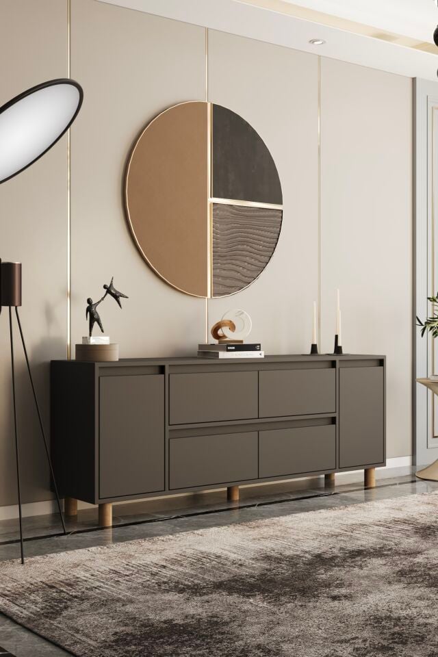 MİLA Ahşap Ayaklı Konsol - MDF - 200 CM SİYAH